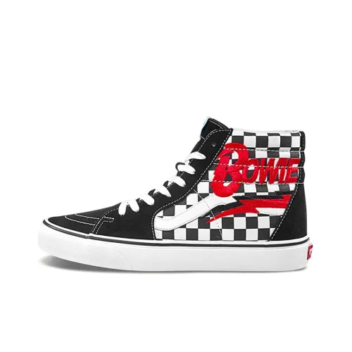 David Bowie x VANS SK8 Шахматный узор Высокие кроссовки для скейтбординга Унисекс Белый Черный Красный