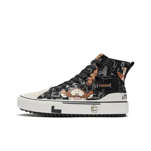 Disney x Подкладка Disney Тиггер Высокие Кроссовки для скейтбординга Мужские Черно-белые