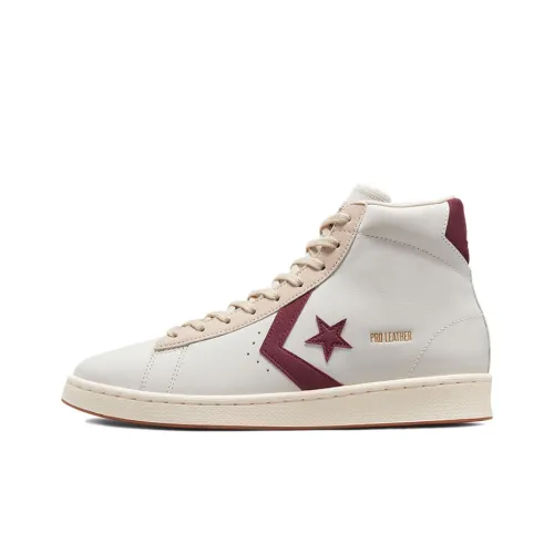 Конверс Cons Pro Leather Устойчивые к истиранию противоскользящие высокие кроссовки для скейтбординга унисекс бежево-белый-красный