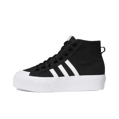 Adidas Originals Nizza Platform Slip-Resistant MID Топ Скейтборд Кроссовки Женские Черный Белый