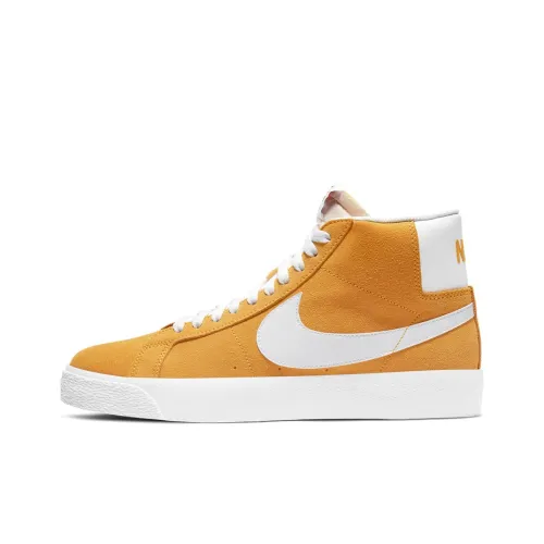 Nike Blazer Покрытие Slip-Resistant Амортизация MID Топ Скейтборд Кроссовки Унисекс Желтый Белый