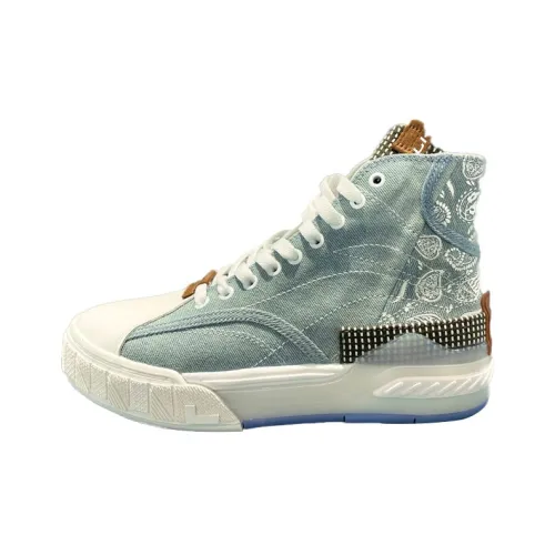 Подкладка Slip-resistant Амортизация Устойчивость к истиранию Баланс Высокий Топ Скейтборд Кроссовки Женские Джинсовый синий