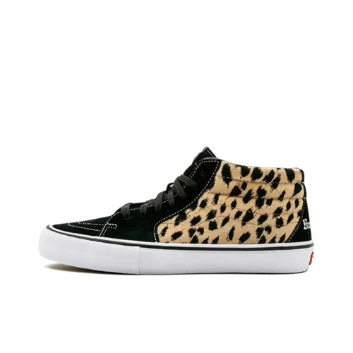 Supreme x Vans SK8 Velvet Leopard MID Скейтборд Кроссовки Unisex Black Leopard Print