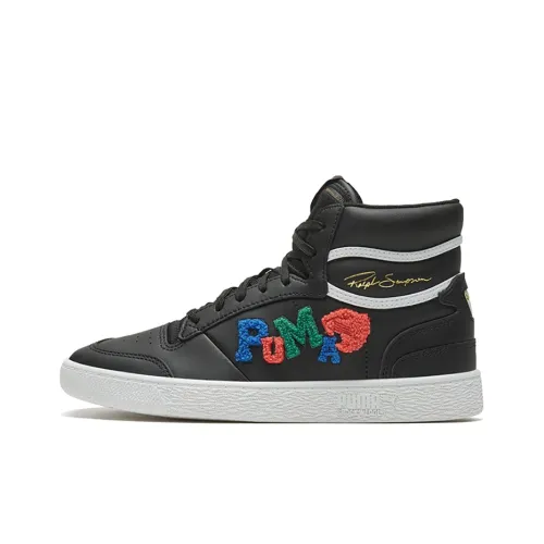 PUMA Ralph Sampson MID Покрытие Устойчивое к истиранию Легкий Высокий Топ Скейтборд Кроссовки Унисекс Черный Золотой
