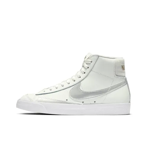 nike Blazer '77 Покрытие Slip-Resistant и Abrasion-Resistant MID Топ Скейтборд Кроссовки Женские Белые Серебряные