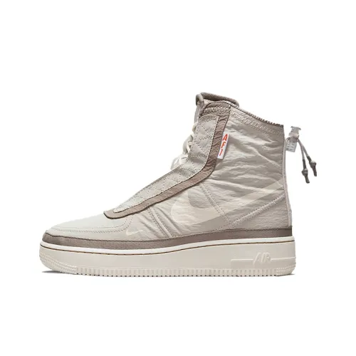 Nike Air FORCE 1 Shell Slip-resistant Abrasion-resistant Thermal High-top Скейтбординг Кроссовки Женские Бежево-коричневые