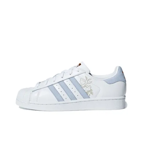 Adidas Originals Superstar Low Топ Скейтборд Кроссовки Женские Светло-Синий Золотой С принтом
