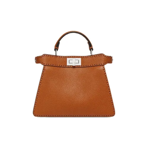 FENDI Peekaboo ISeeU Телячья кожа Сумка через плечо Сумка Маленькая Женская Коричневая