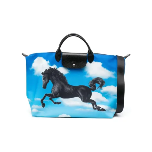 LONGCHAMP ToilerPaper Коллаборация Полиэстер Кожаная отделка Дорожная сумка Сумка Сумка через плечо Стандартная Женская Синяя