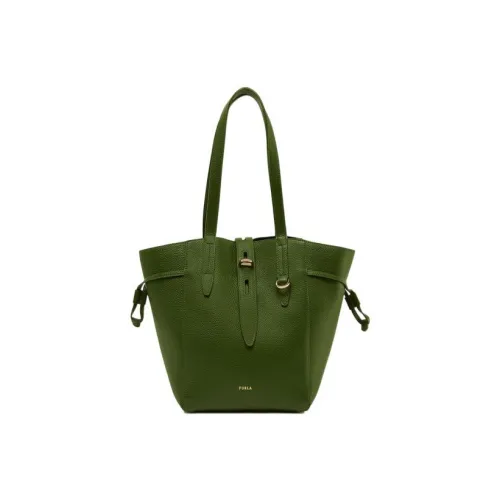 Furla Net Collection Grained Телячья кожа Ведрообразная Сумка Плечевая Сумка Сумка Средний Размер Женская Темно-зеленая