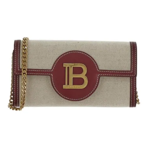 BALMAIN Хлопок Холст Телячья кожа Холст Сумка Плечевая Сумка Женская Коричневая