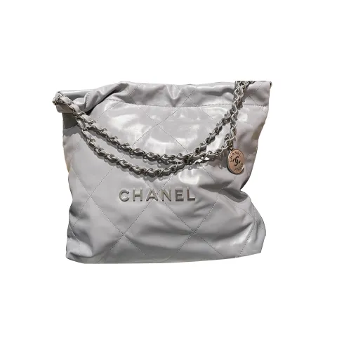 CHANEL 22Bag Гладкая отделка Телячья кожа Тоут Сумка Сумка для покупок Портативная Сумка через плечо Маленькая Женская Сумка Серого цвета