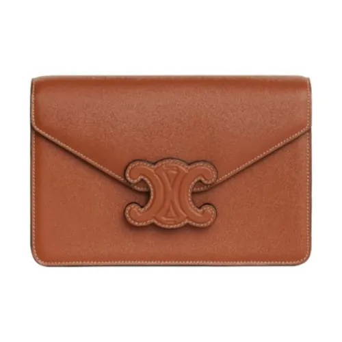 CELINE Cuir Triomphe Телячья кожа Сумка через плечо Кошелек Женские Коричневый