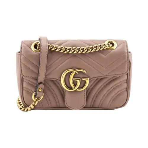 GUCCI GG Marmont Кожа Сумка с цепочкой Портативная Сумка через плечо Мини Женский Серо-розовый