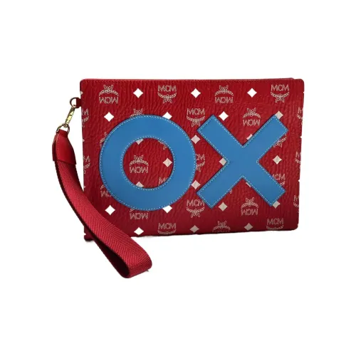 MCM Canvas Leather Bangle Clutch Medium Women's Red