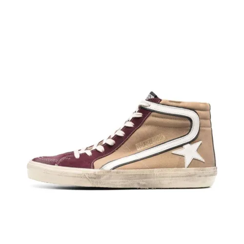 Golden Goose Slide MID Топ Кроссовки для скейтбординга Мужской Песочно-бежевый Эффект потертости