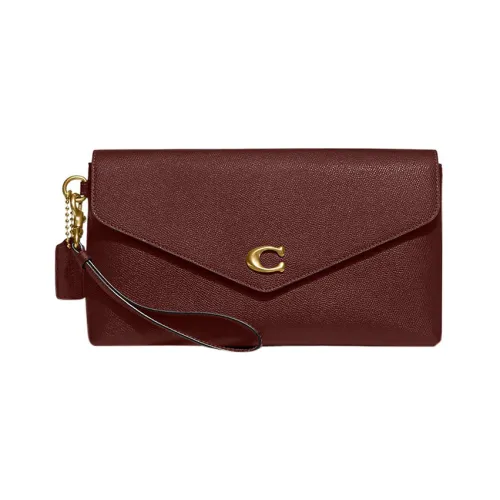 COACH Wyn Крестовая текстура Кожа Запястье Сумка Клатч Большой Женский Темно-бордовый
