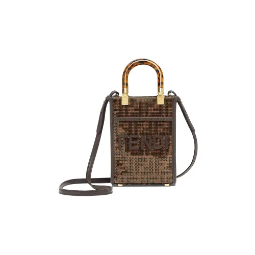 FENDI Sunshine Полиэстер Тоут Сумка Сумка для покупок Сумка Мини Женская Коричневая