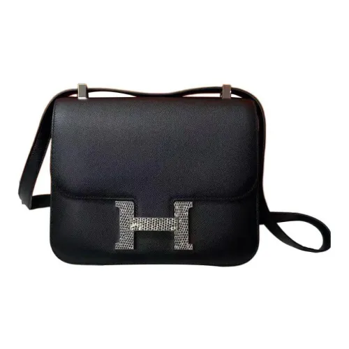 HERMES Constance Эпсом Кожа Сумка через плечо Сумка на плечо Женская Черная