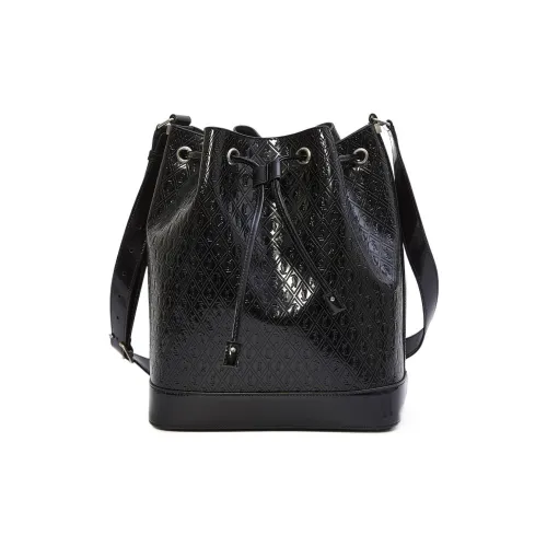 SAINT LAURENT Лакированная кожа Телячья кожа Ведрообразные сумки Сумки через плечо Сумка через плечо Женская Черная