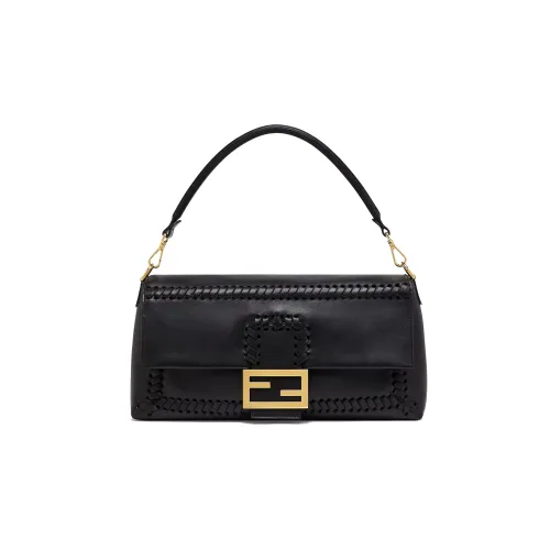 FENDI Baguette Овечья кожа Сумка через плечо Большая Женская Черная