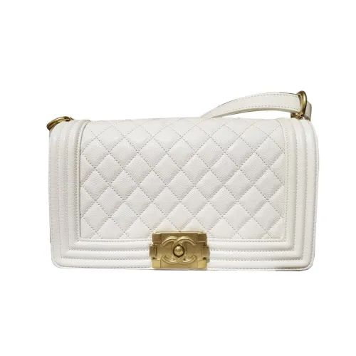 CHANEL LEBOY С рельефом Тисненый Телячья кожа Сумка с клапаном Сумка через плечо Женская Белая