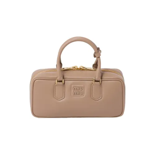 MIU MIU Сумка из кожи для боулинга сумка через плечо сумка для женщин тисненая бежевая
