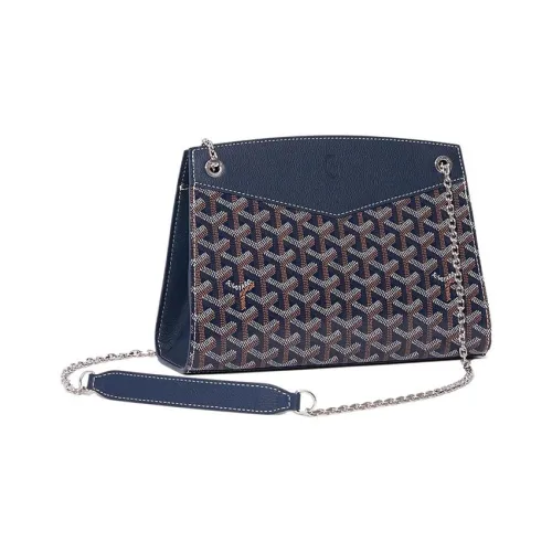 GOYARD Rouette Холст и Кожаная Сумка-тоут с цепочкой Сумка через плечо Женская Морской Синий