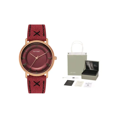FEYERT Кварцевый механизм ремень из натуральной кожи женские часы красный циферблат