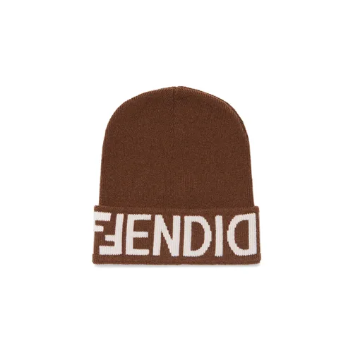 FENDI Шерстяные шапки коричневого цвета для женщин