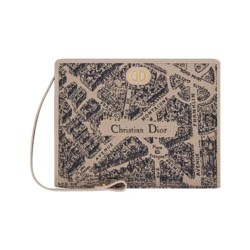 DIOR 30 Montaigne Жаккардовая ткань Клатч Средний Женский Бежевый Черный
