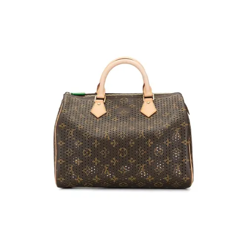 LOUIS VUITTON Speedy Холщовая кожа Подушка Сумка Сумка Женская Коричневая