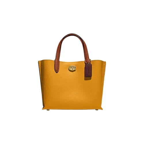 COACH Willow Pebble Кожа Сумка-тоут Сумка для покупок Сумка через плечо Сумка среднего размера Женская Желтая