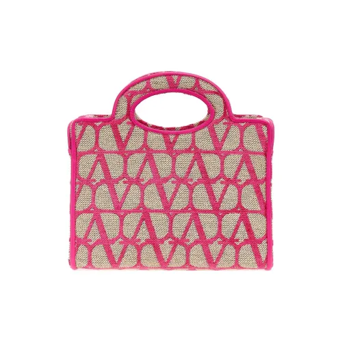 Valentino Sheepskin Ткань Tote Сумка на плечо Сумка Mini Женская Fuchsia Beige