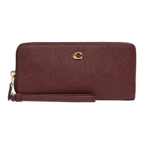 COACH Continental Wallet Кожа Карман для монет Запястье Сумка Кошелек Маленький Женский Бургунди
