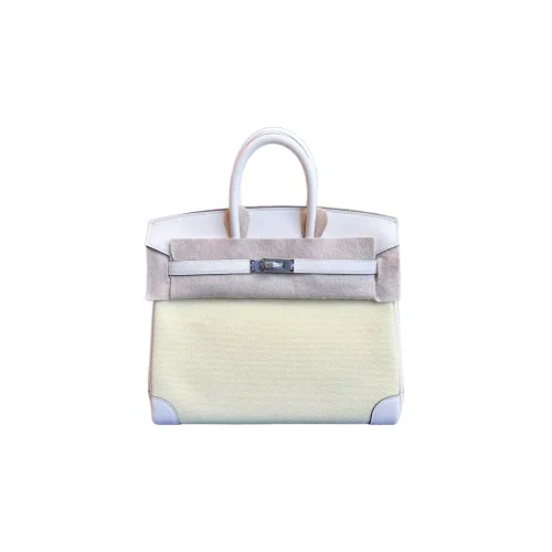 HERMES Birkin Swift Кожа с Цвет холста Сумка Birkin Сумка из холста Сумка Женская Кремово-белая Цыплячий желтый