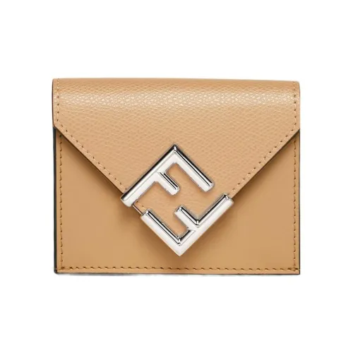 FENDI FF Diamonds Series Кошелек из телячьей кожи держатель для карт кошелек среднего размера женский бежевый коричневый