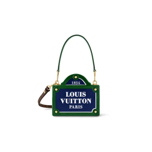 LOUIS VUITTON PETITE MALLE Холст Телячья кожа Твердая Коробка Сумка через плечо Сумка Женская Зеленый Синий Коричневый