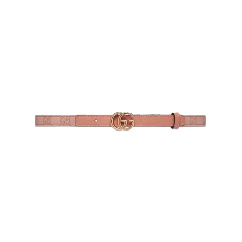 GUCCI Double G Buckle Slim Belt Leather Belts Women's Pink Body Width 2CM