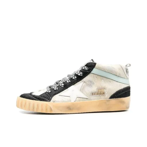 Golden Goose Mid Star MID Топ Скейтборд Кроссовки Женские Бежево-черный Эффект Потертости