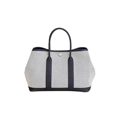 HERMES Garden Party Холст с кожей Сад Сумка Холст Сумка Сумка Unisex Light Бежевый Индиго Синий