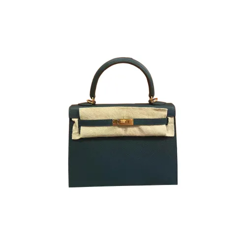 HERMES Kelly Эпсомская кожа Сумка Kelly Сумка через плечо Сумка Женская Сосновый зеленый Внутренняя одежда Янтарно-желтый