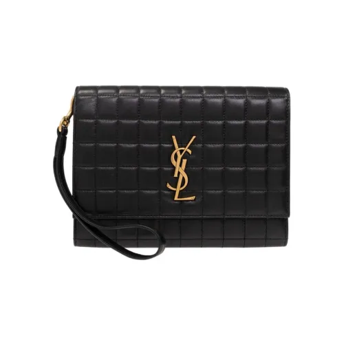 SAINT LAURENT Lambskin Handbag Clutch Women's Black