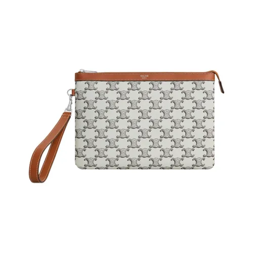 CELINE Холст Панел Телячья Кожа Комбинированный Холст Клатч Обычный Женский Коричневый Бежевый