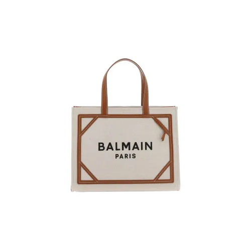 BALMAIN B Army Хлопок с льном Тоут Сумка Сумка для покупок Сумка среднего размера Женская Каштановая Коричневая