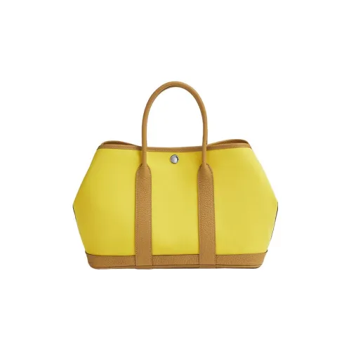 HERMES Garden Party Воловья кожа Пэчворк Холст Садовая сумка Женская Лимон