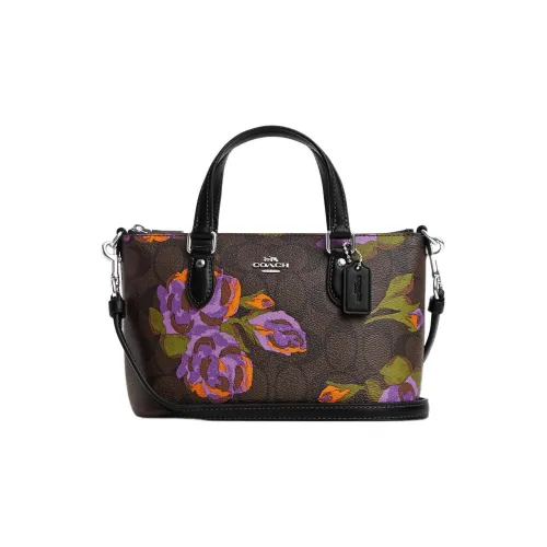 COACH Gallery Холст и кожа Тоут Сумка Сумка для покупок Сумка Сумка через плечо Сумка через плечо Маленькая Женская Темно-коричневая