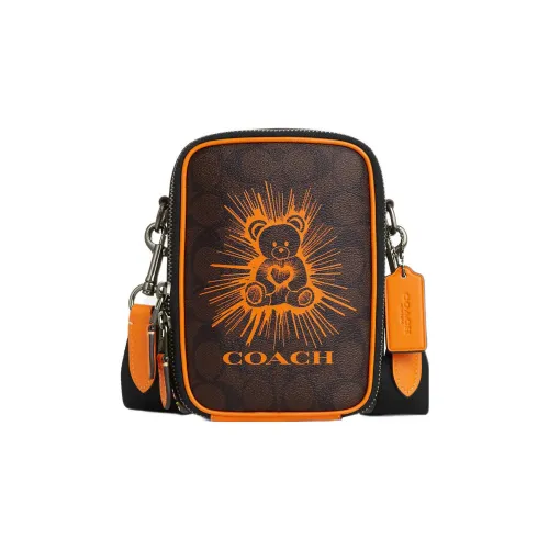 COACH Stanton Покрытый холст с гладкой телячьей кожей Camera Сумка Сумка через плечо Маленькая Мужская
