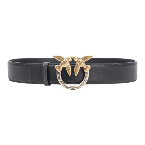 PINKO Classic Logo Pattern Letter Embossed Smooth Clasp Leather Belts Women's Black Width 4CM