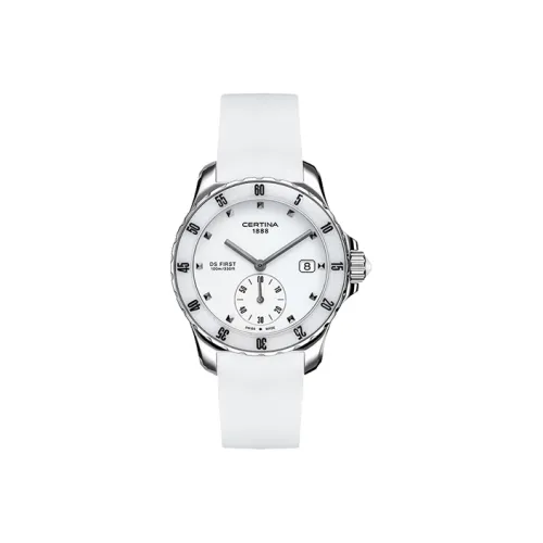 CERTINA Кварцевый механизм Женские часы 34,8 мм Белый циферблат Корпус из нержавеющей стали Ремешок из грубой ткани